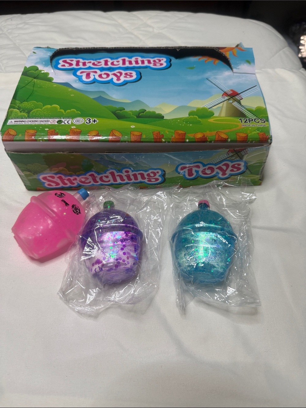 Sets of 2 Stretching Toys Glitter Pink, Purple, Blue